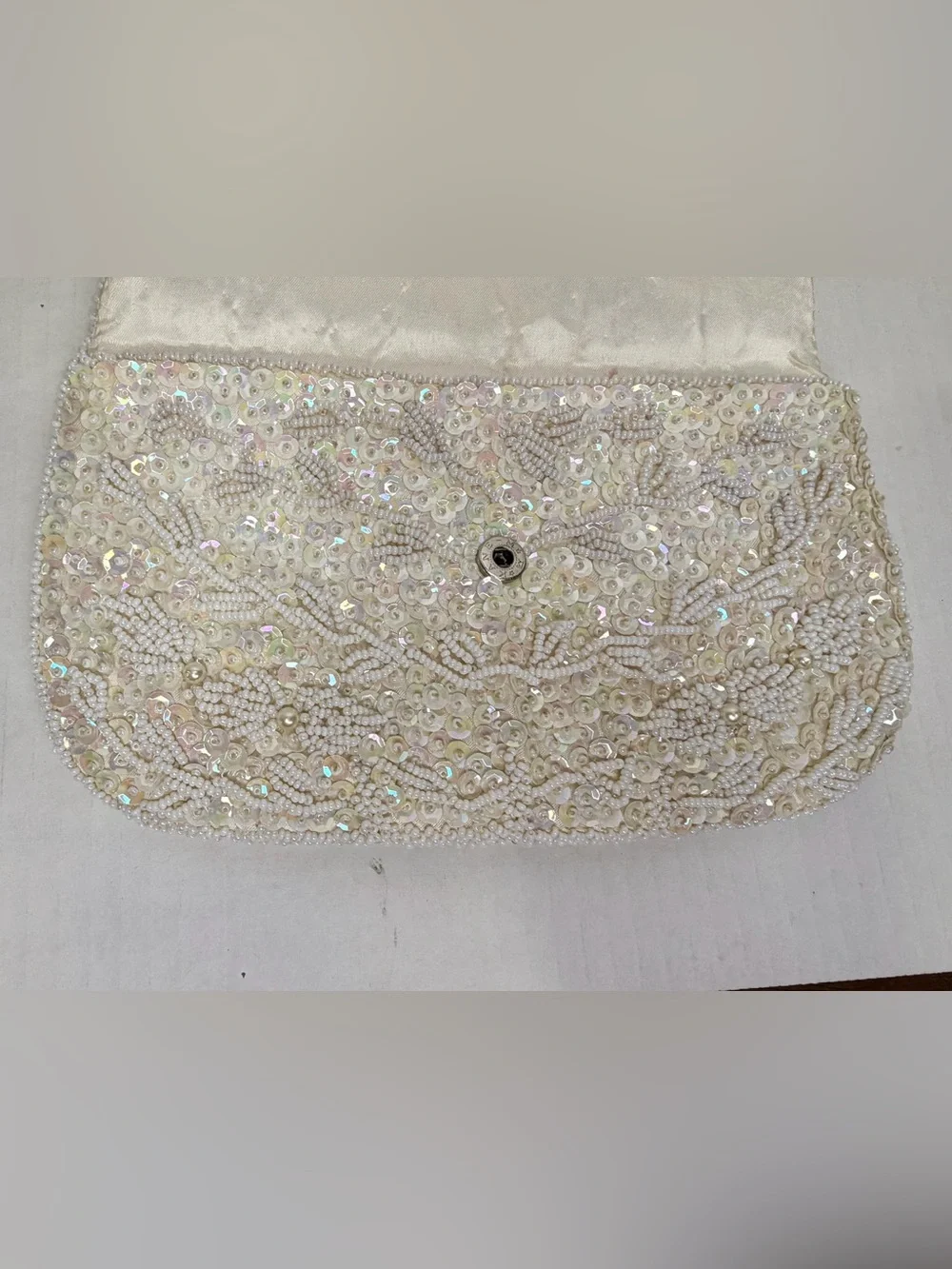 vintage M.M. Kane beaded and sequined envelope evening clutch